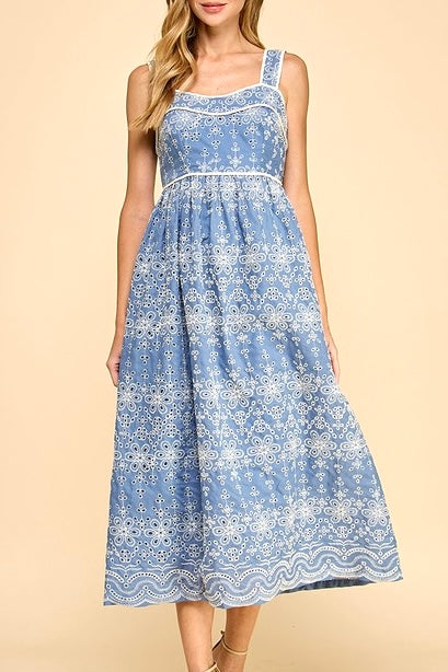 Blue Braided Eyelet Dress