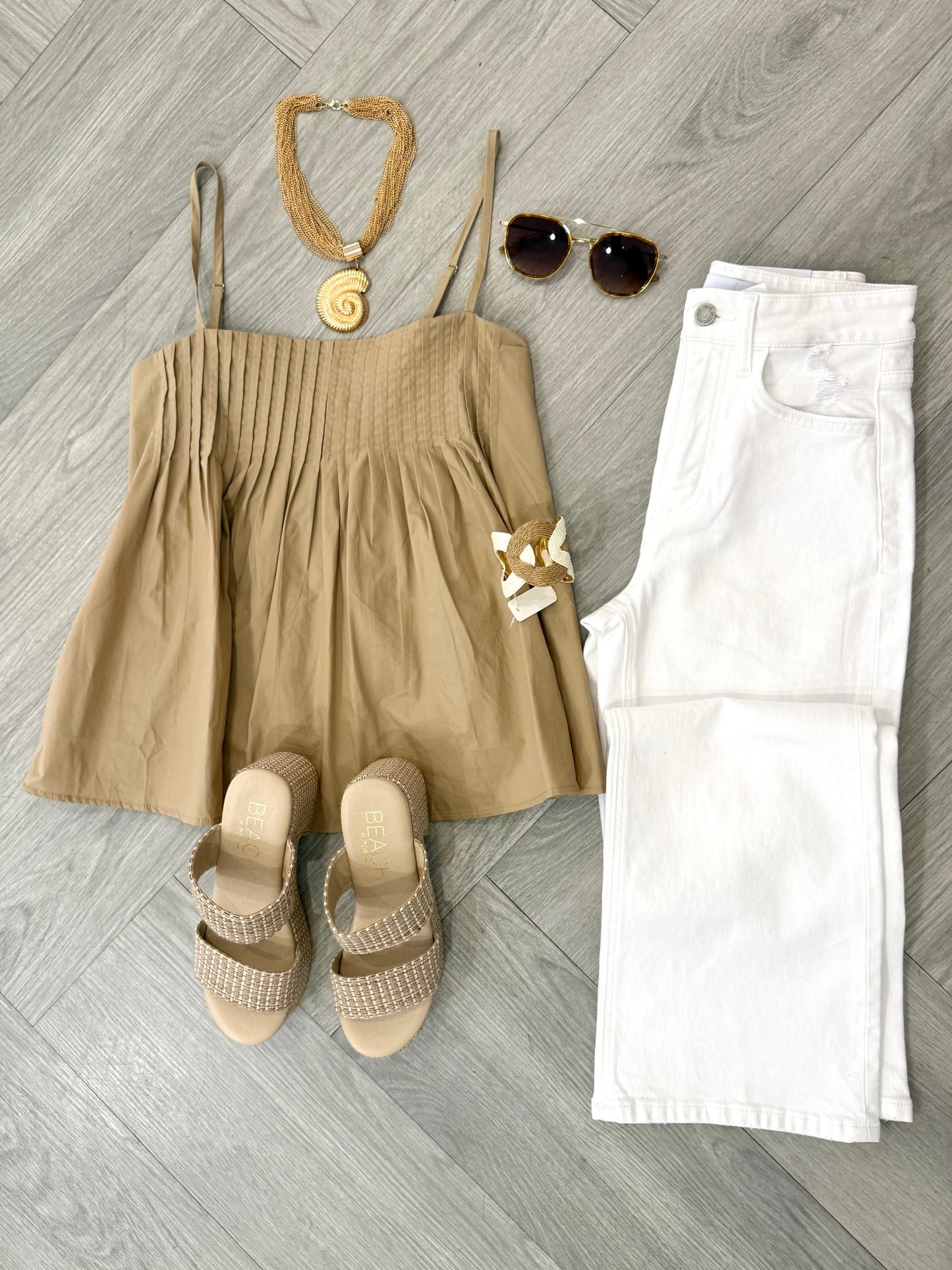 Lt. Taupe Pleat Flowy Tank