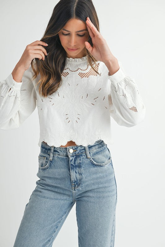 White Embroidered L/S Blouse