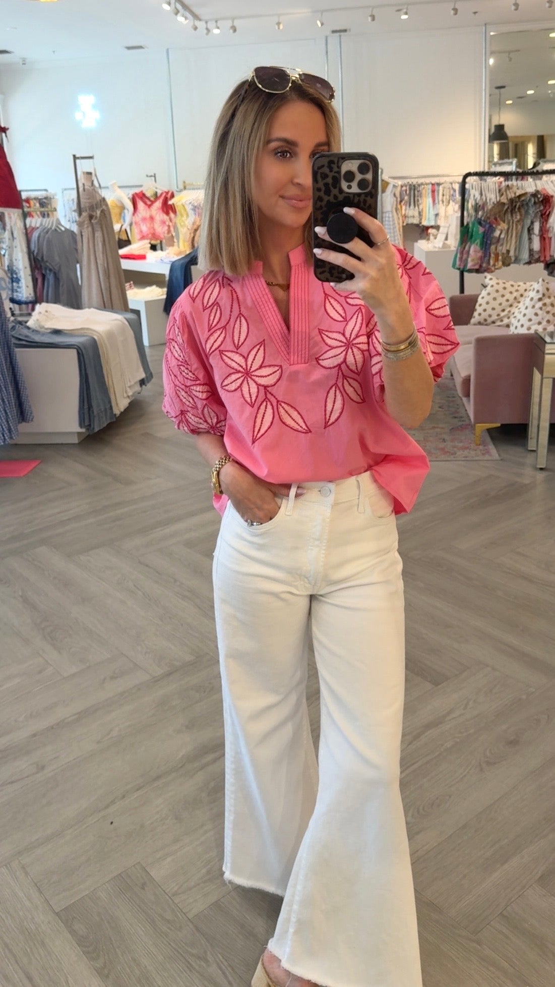 Embr. Puff Sleeve Top