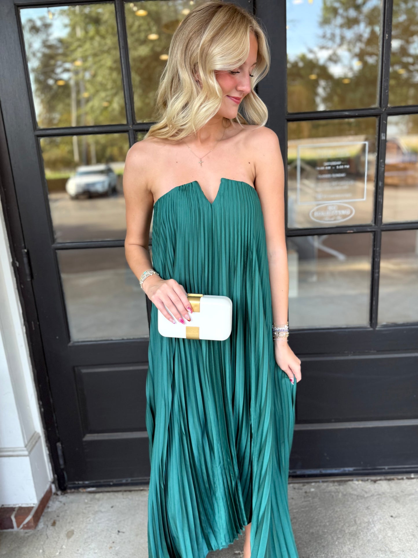 Emerald Pleated Maxi Dress
