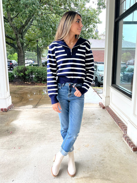 Navy White Sailor Collar Sweater