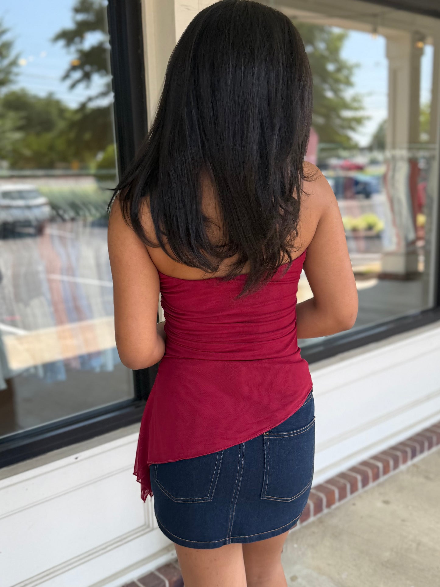 Crimson Drape Tube Top