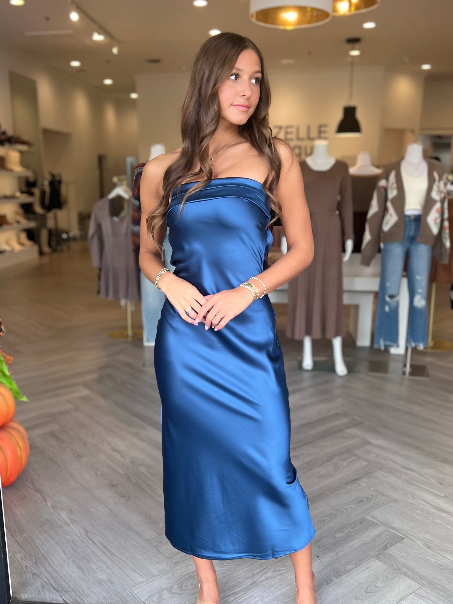 Scoop Back Satin Maxi