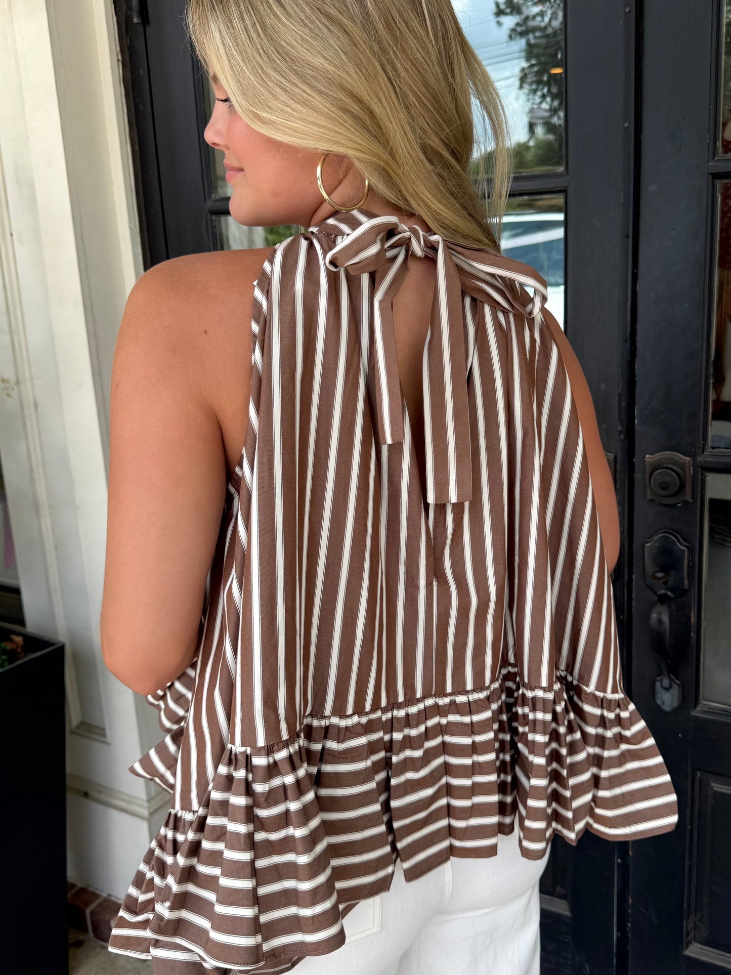 Bea Stripe Blouse in Brown