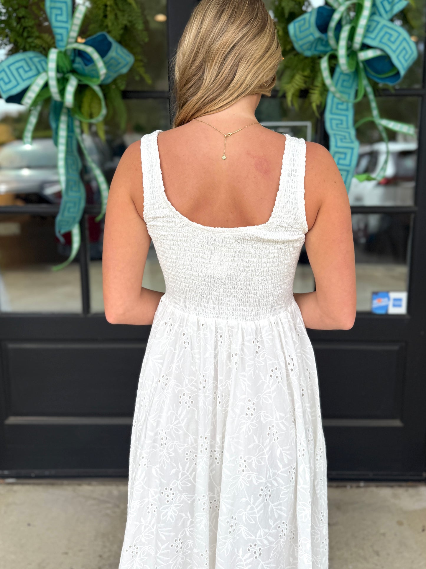 White Smocked Eyelet Maxi