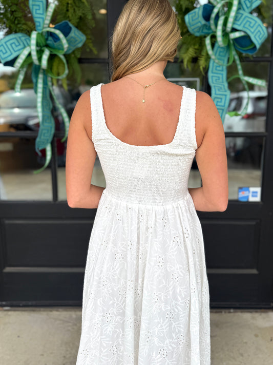 White Smocked Eyelet Maxi