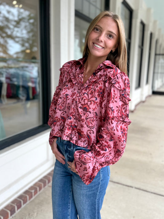 Salmon Red Paisley Blouse