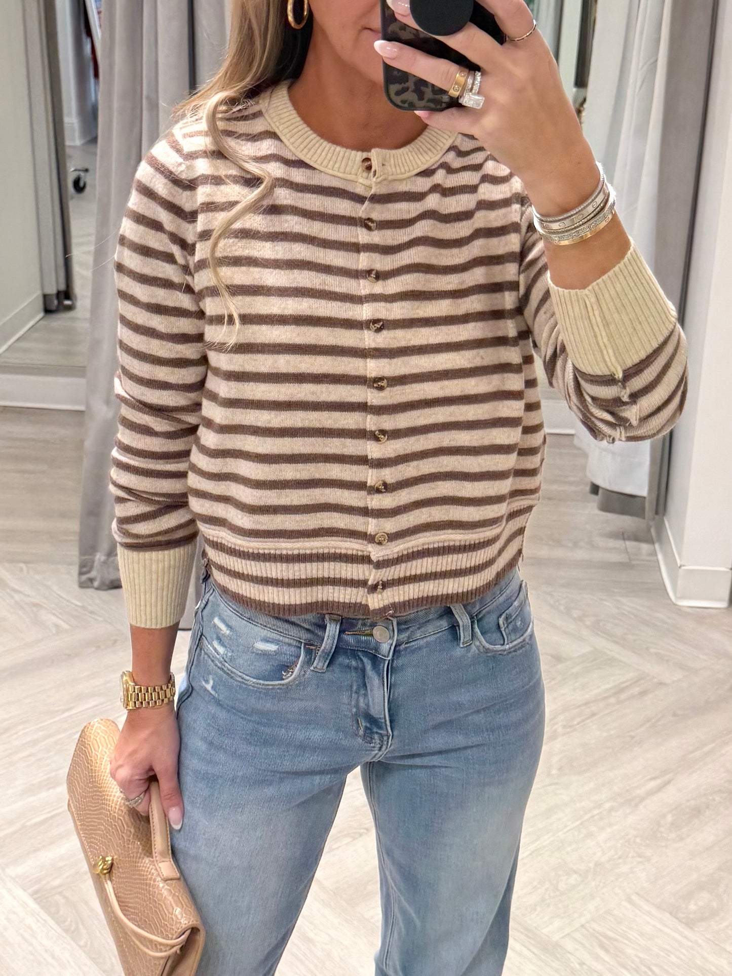 Brown Striped Pattern Cardigan