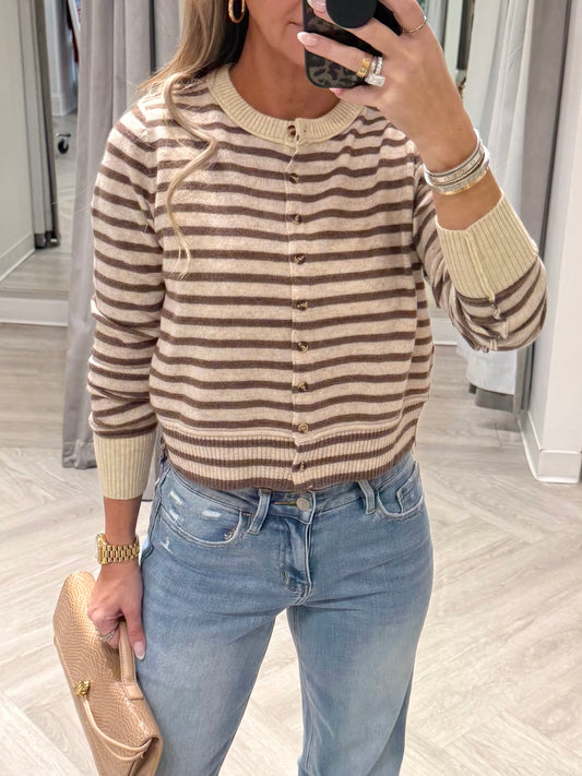 Brown Striped Pattern Cardigan