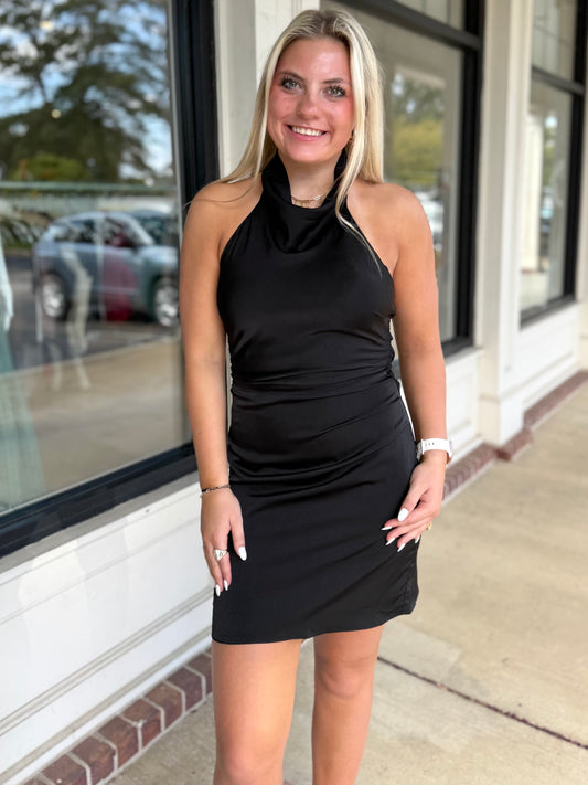 Black Halter Silk Bow Mini