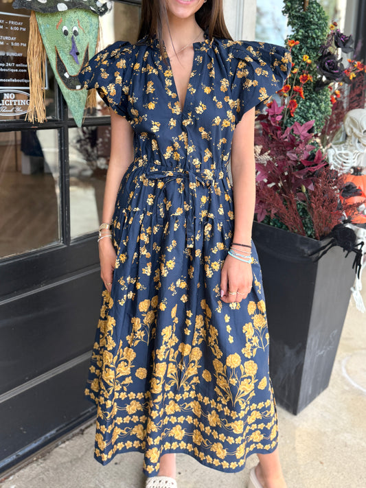 Navy Gold Floral MaxI