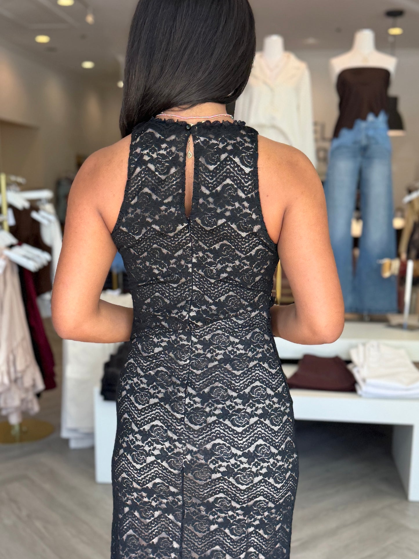 Black Lace Cutout Maxi