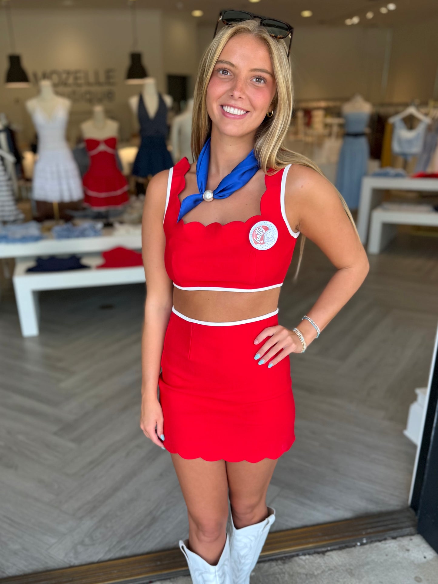 Victory Red Scallop Top