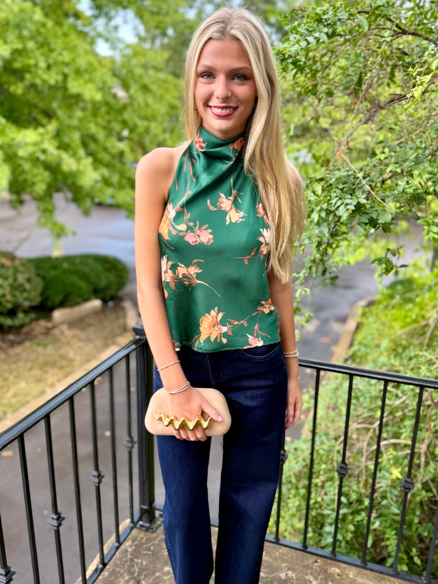 Green Peach Floral Halter