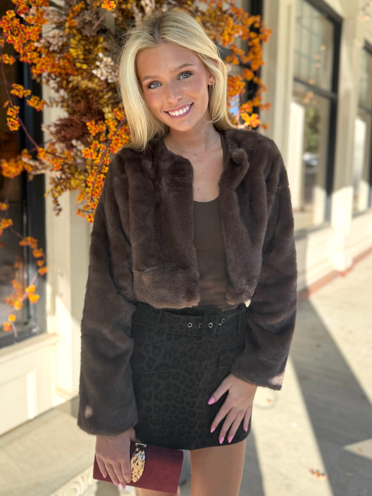 Dk. Brown Leopard Belted Skort