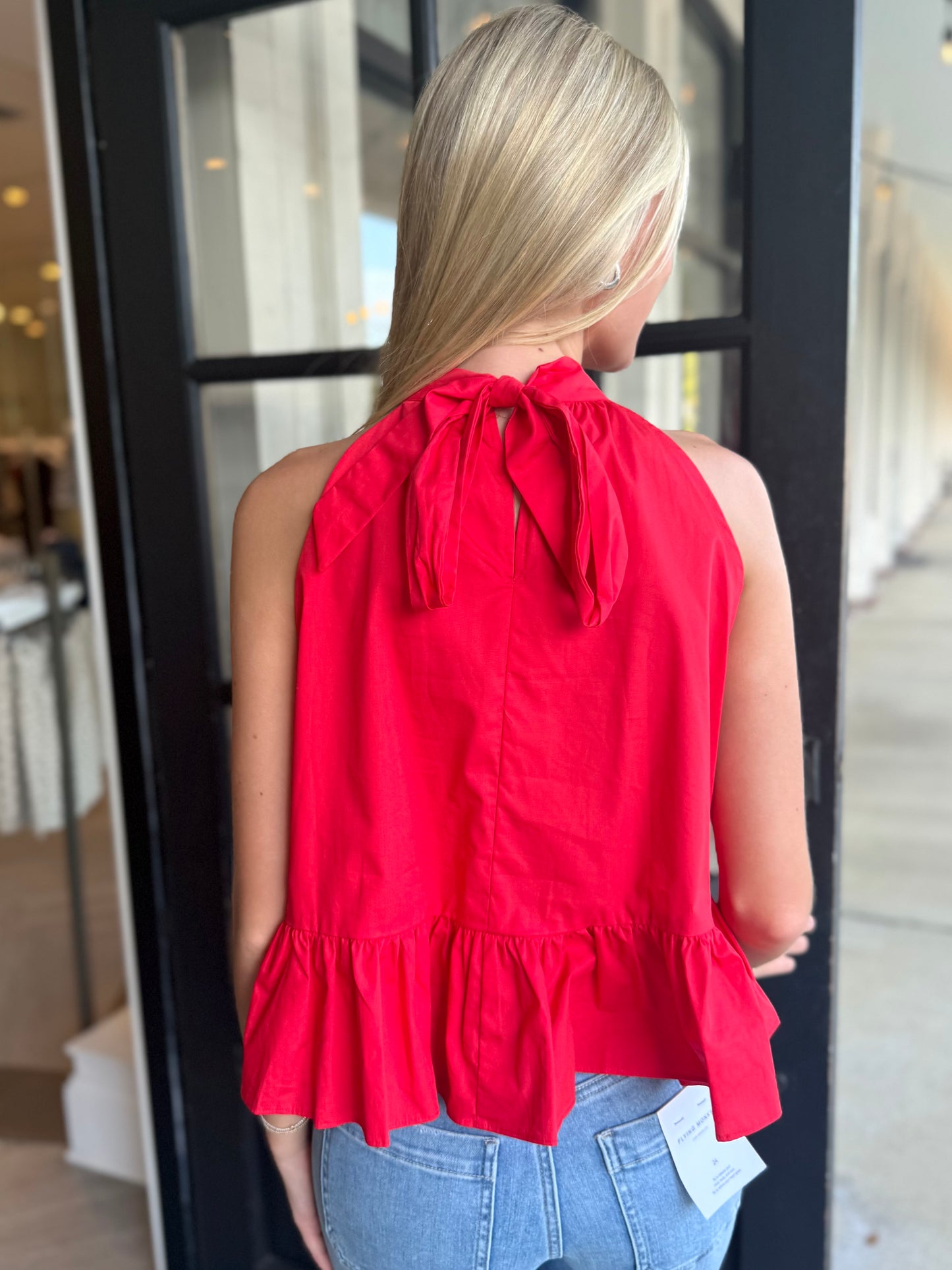 Red Halter Tie Top