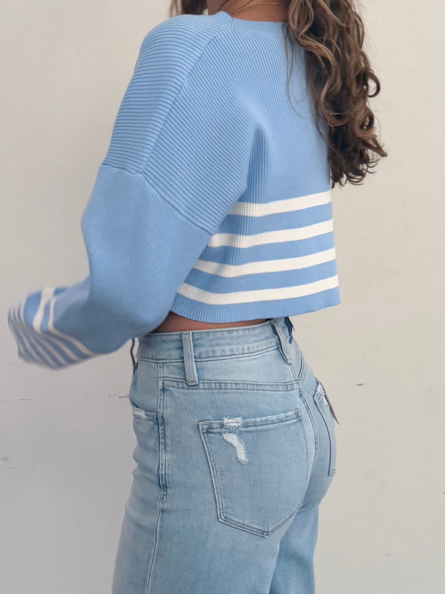 Blue/White Stripe Crop Sweater