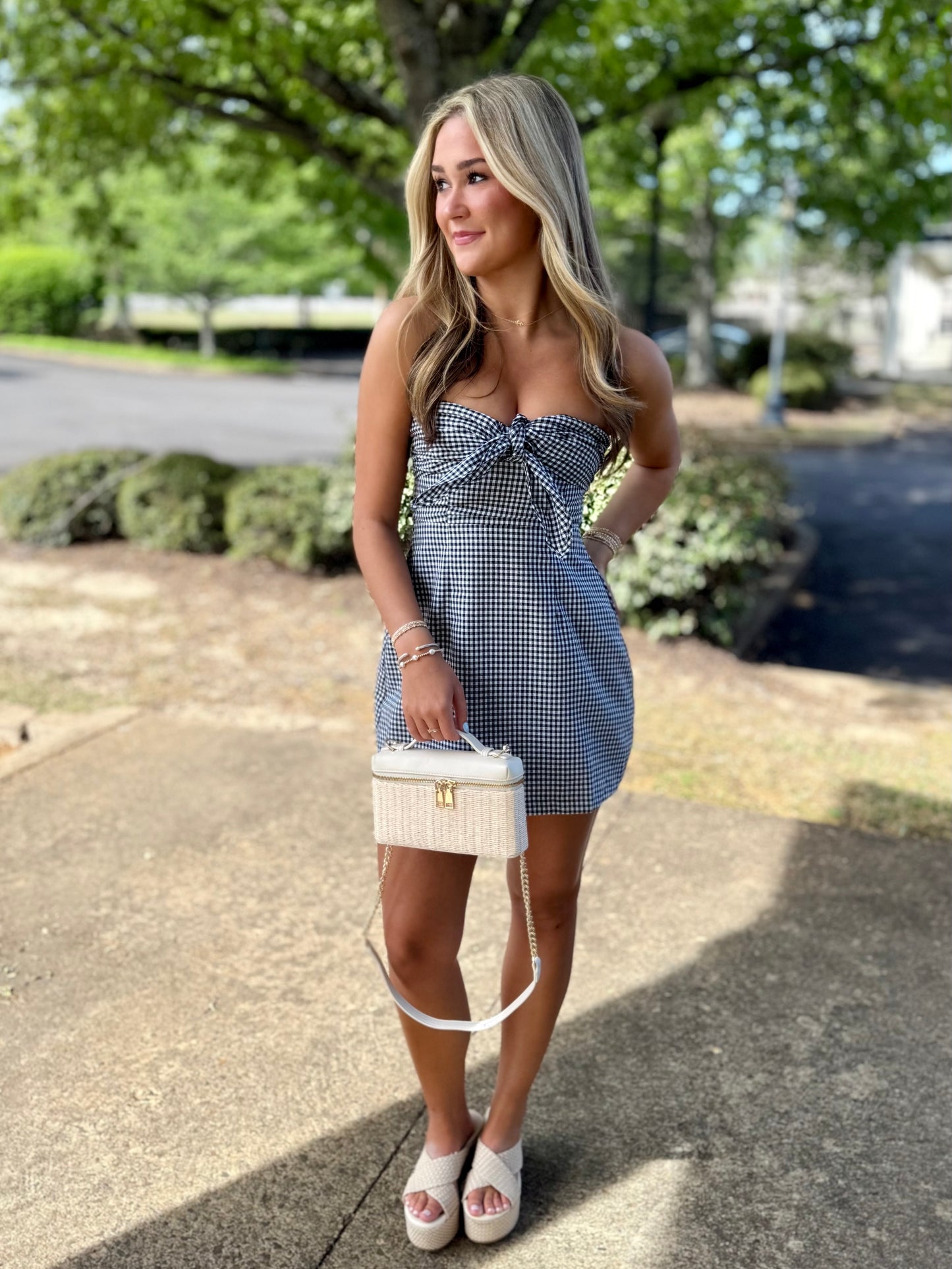 Black/White Gingham Bow Mini
