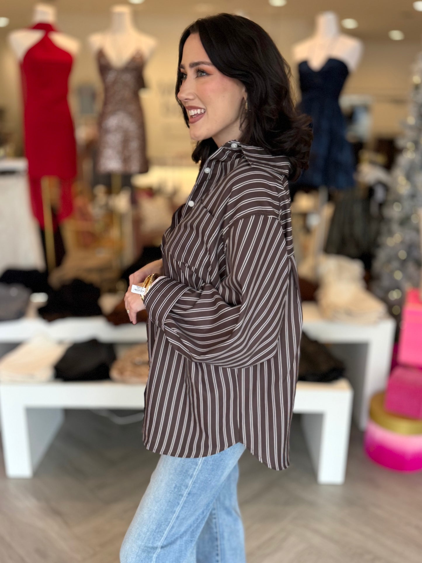 Brown Striped Loose Fit Shirt