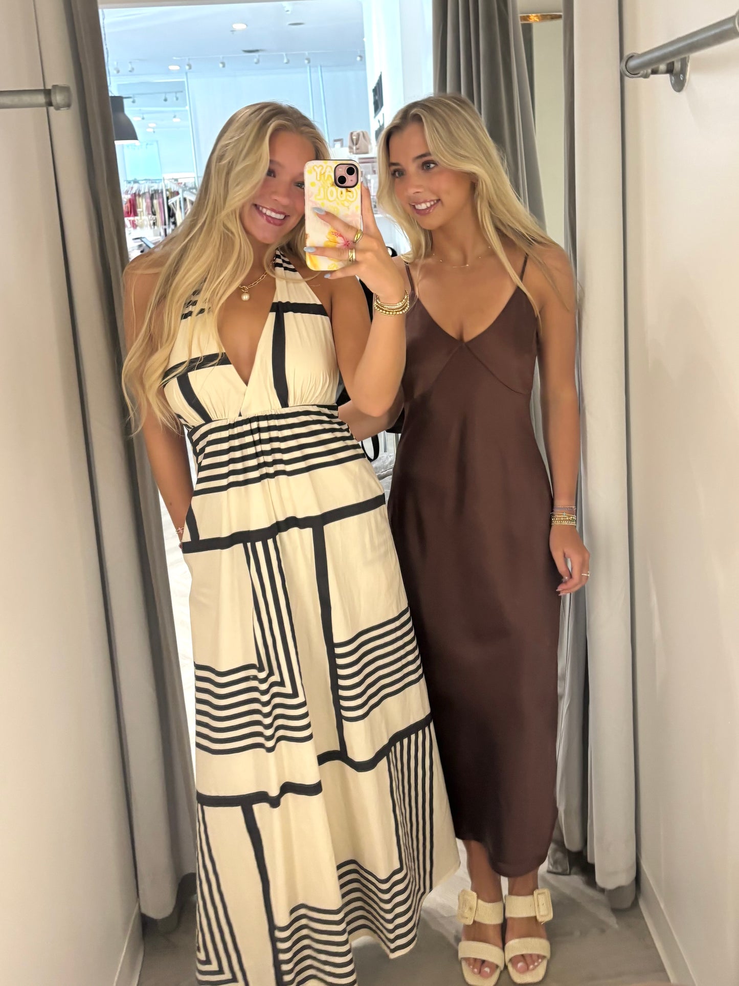 Black Geo Print Halter Dress