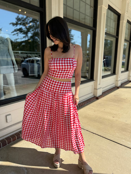 Gingham Flared Maxi Skirt