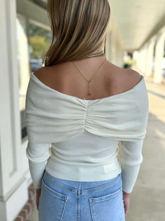 Cream O/S Cinched Sweater