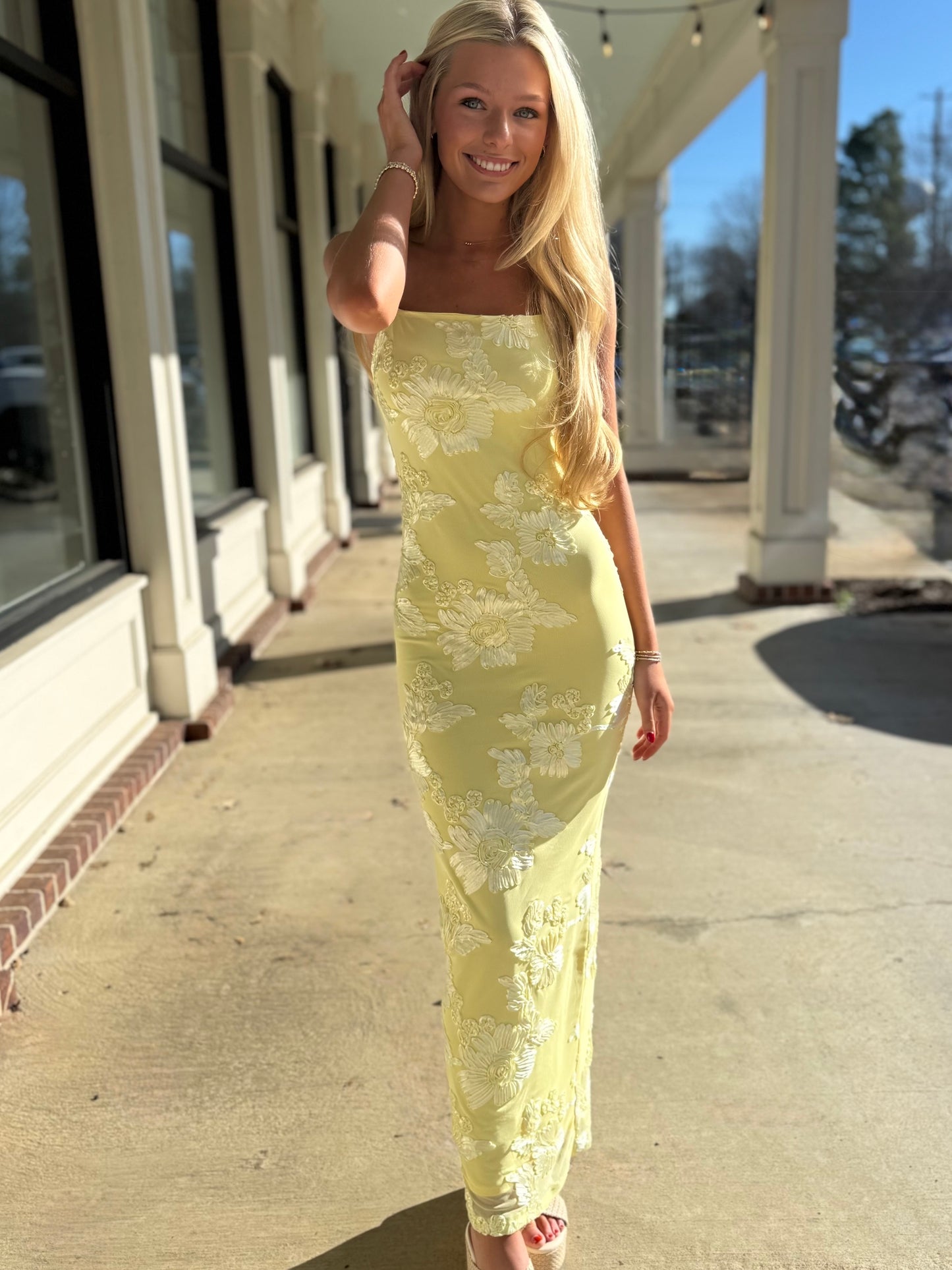 Lemon Floral Mesh Maxi
