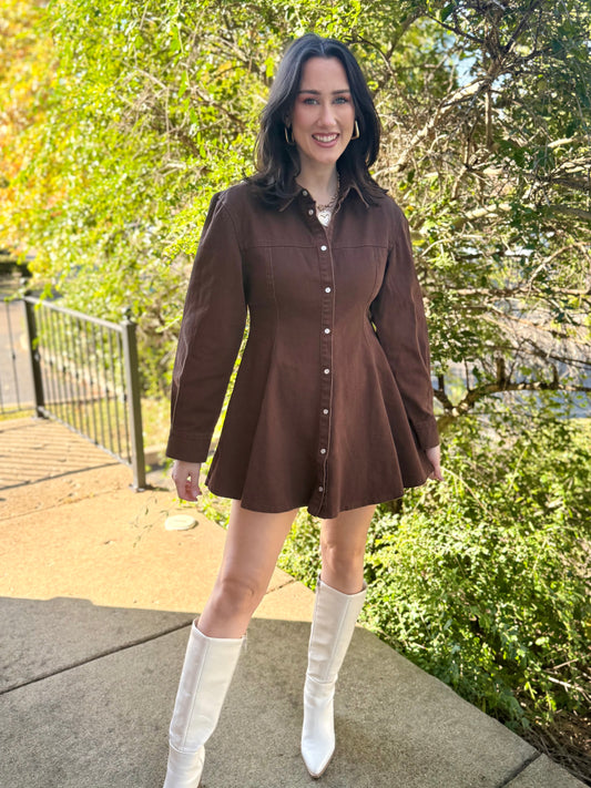 Brown Denim Button Down Dress