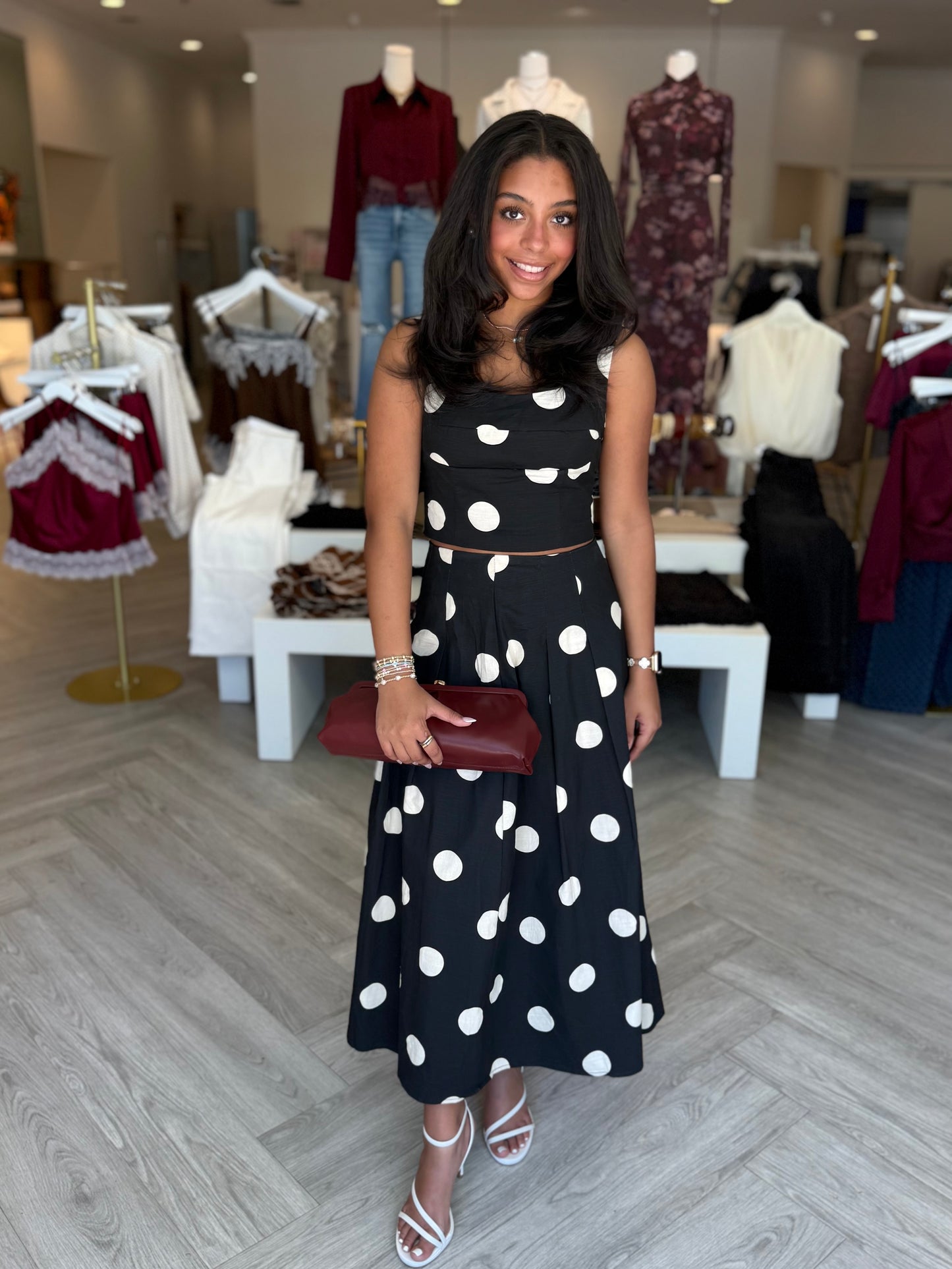 Black Polka Dot Midi Skirt