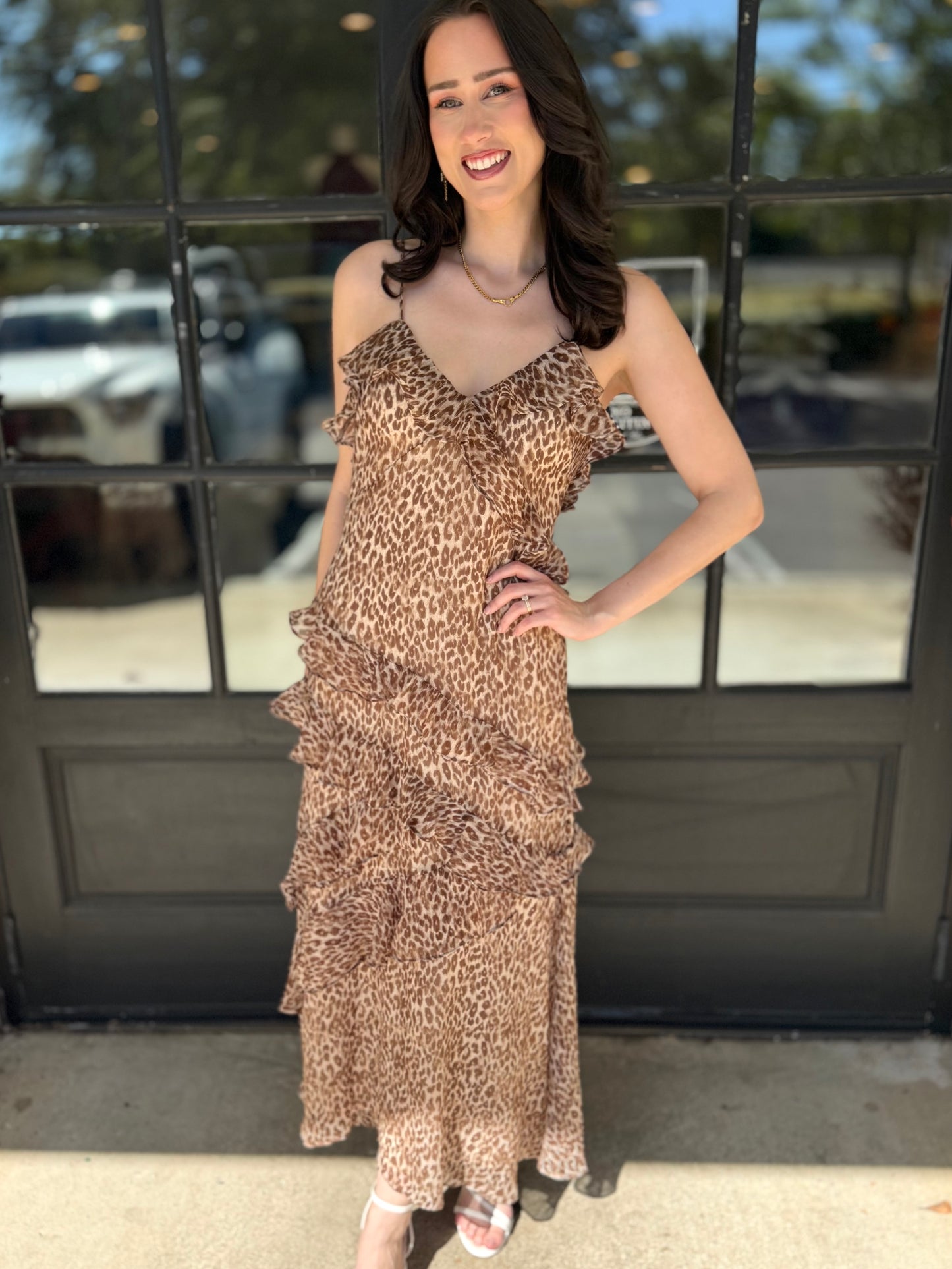 Leopard Ruffle Glitter Maxi