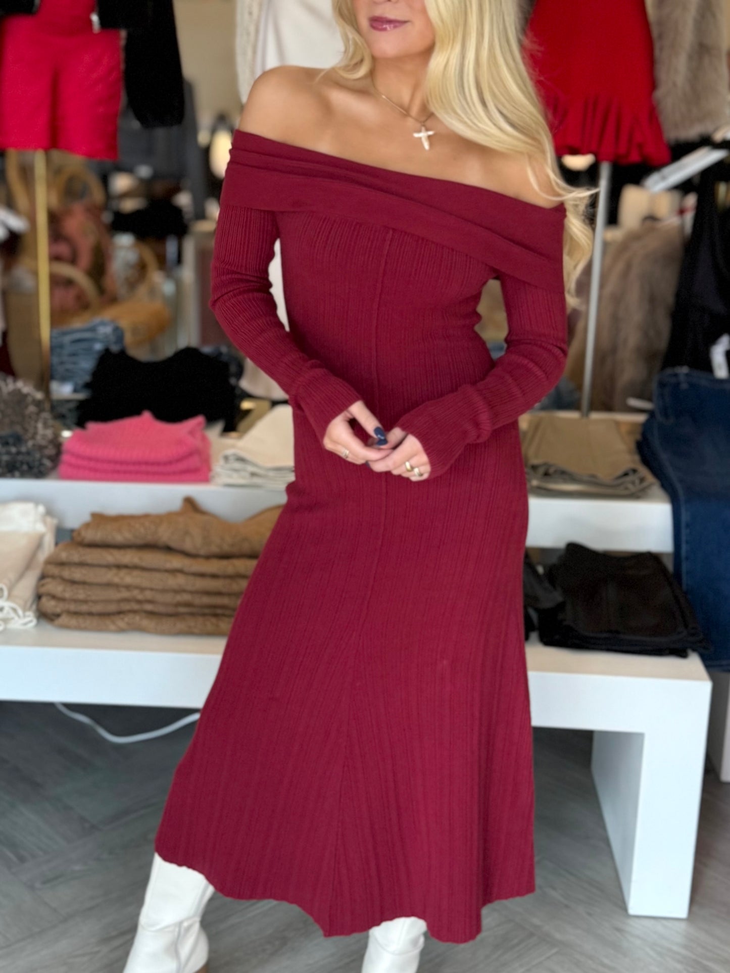 Burgundy Ribbed Sweater Dress