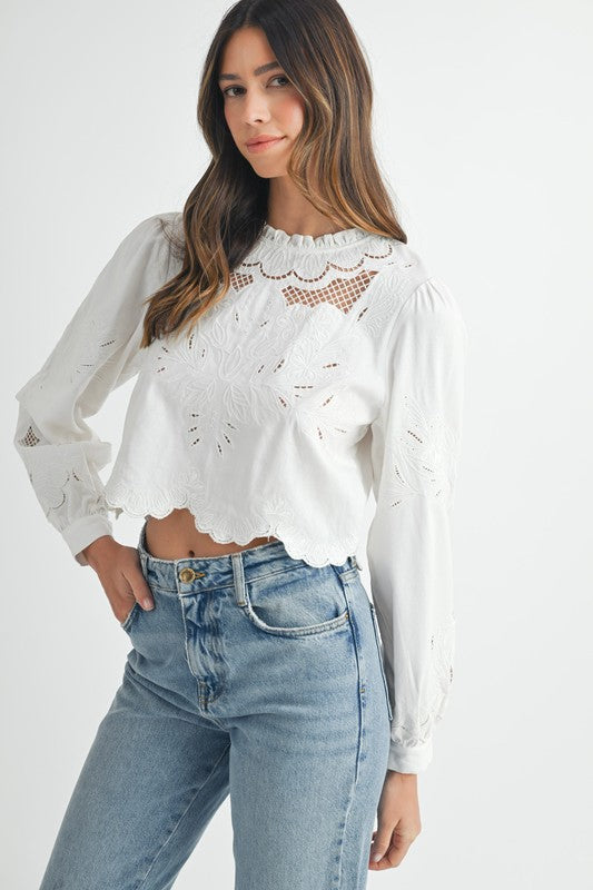 White Embroidered L/S Blouse