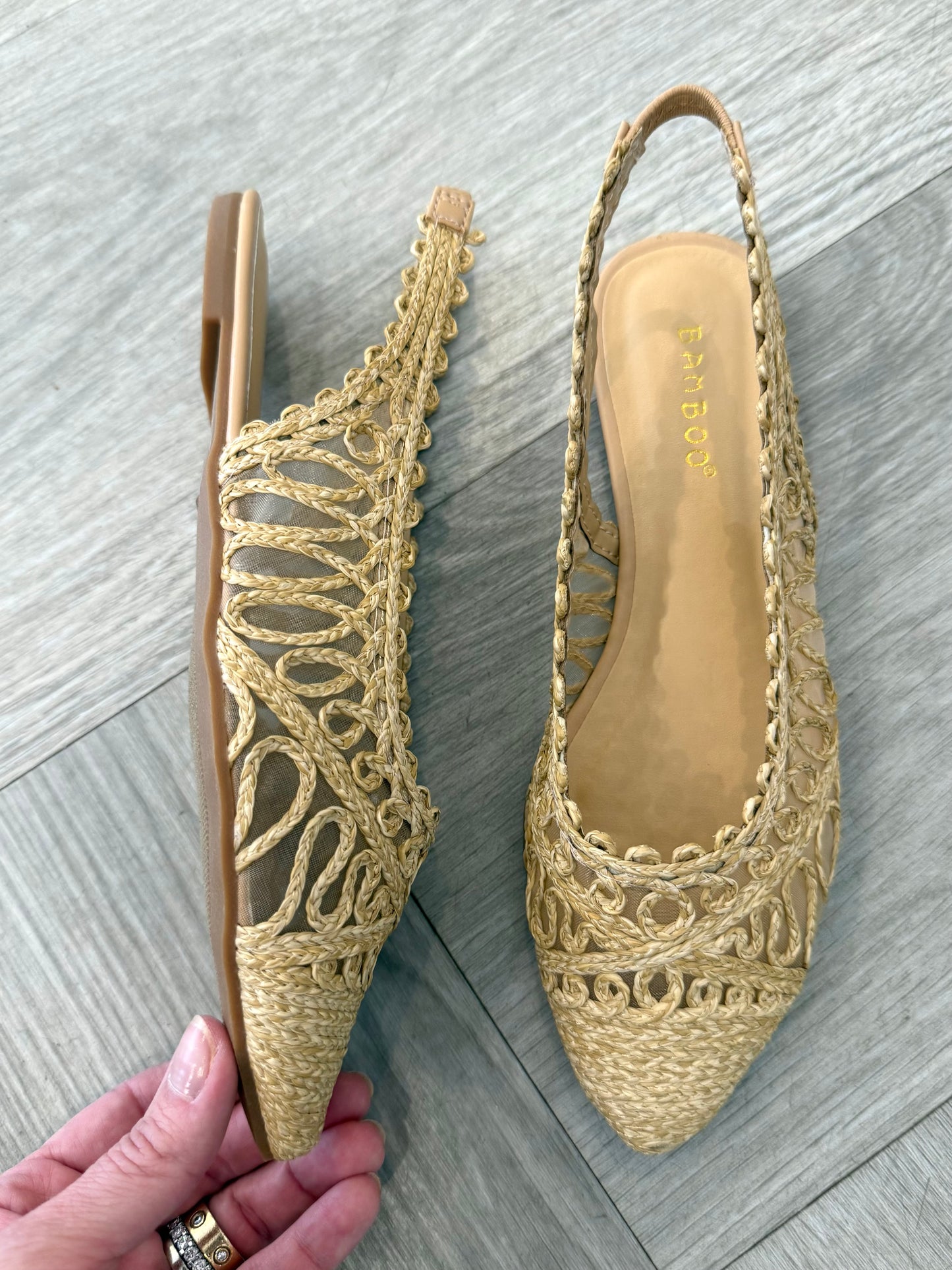 Woven Beige Sling Back Flat