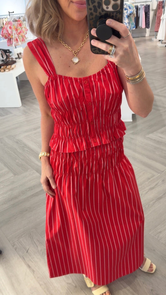 Red Stripe Smocked Top