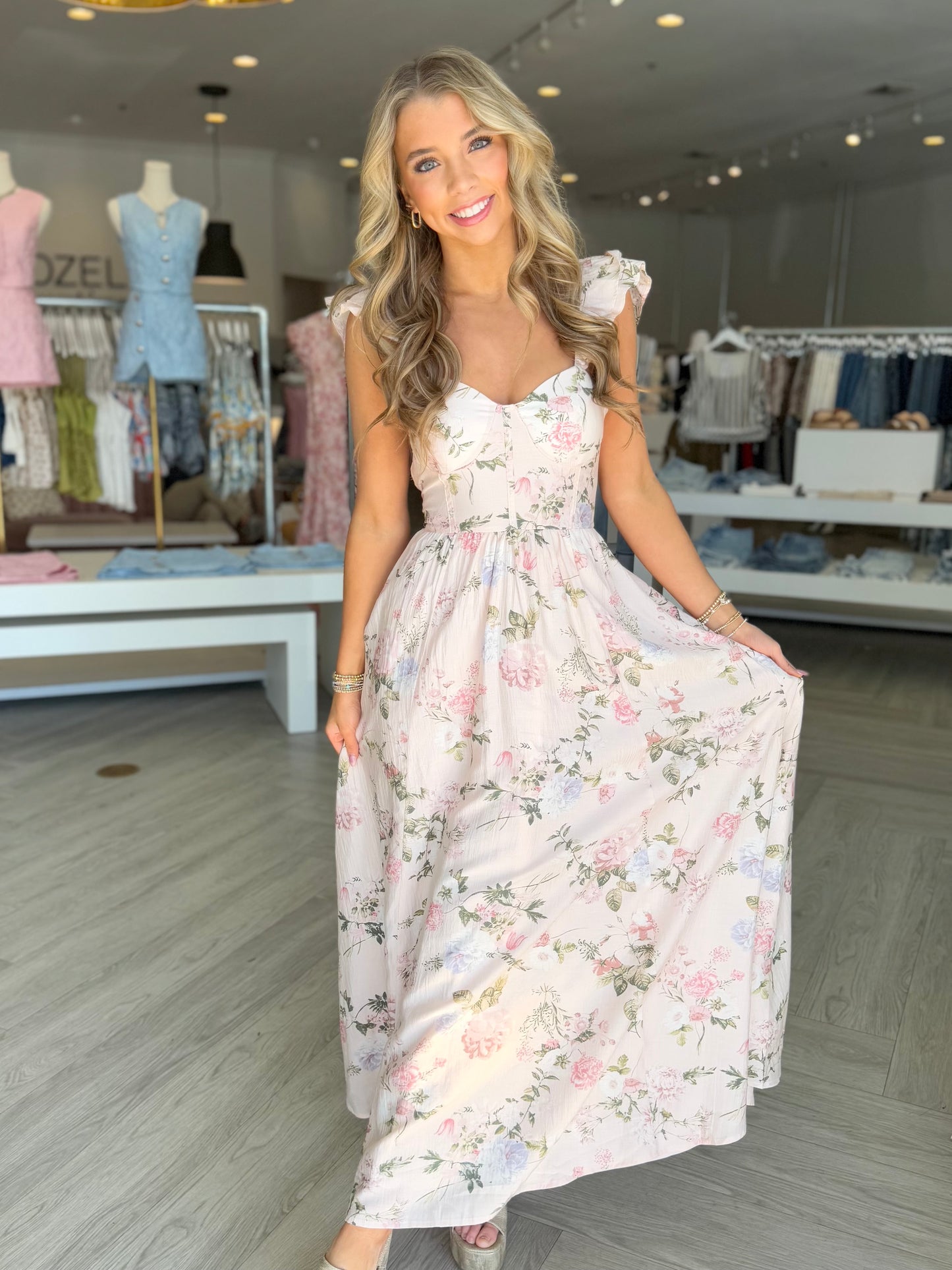 Blush Floral Sweetheart Corset Maxi