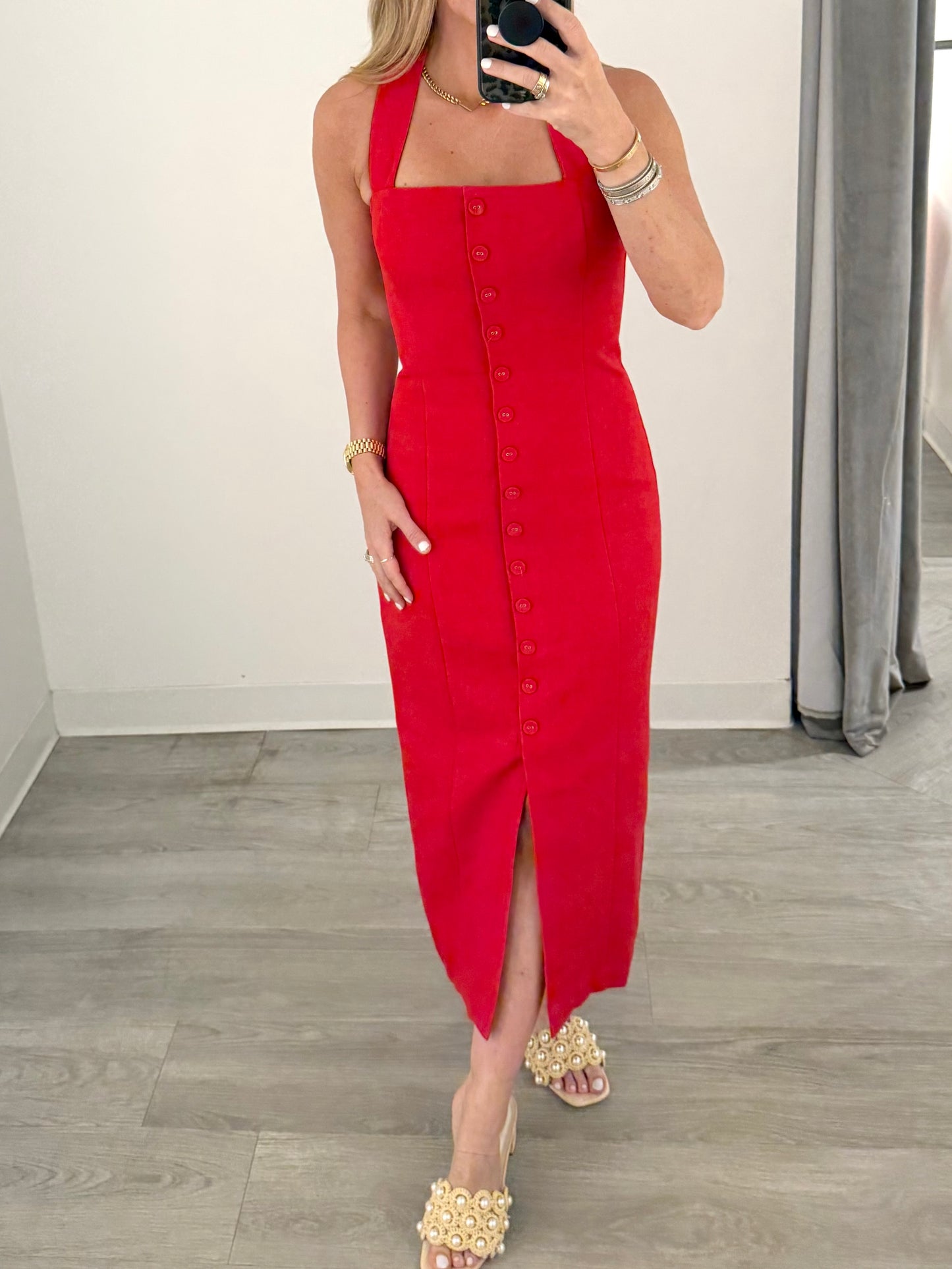 Red Halter Neck Midi