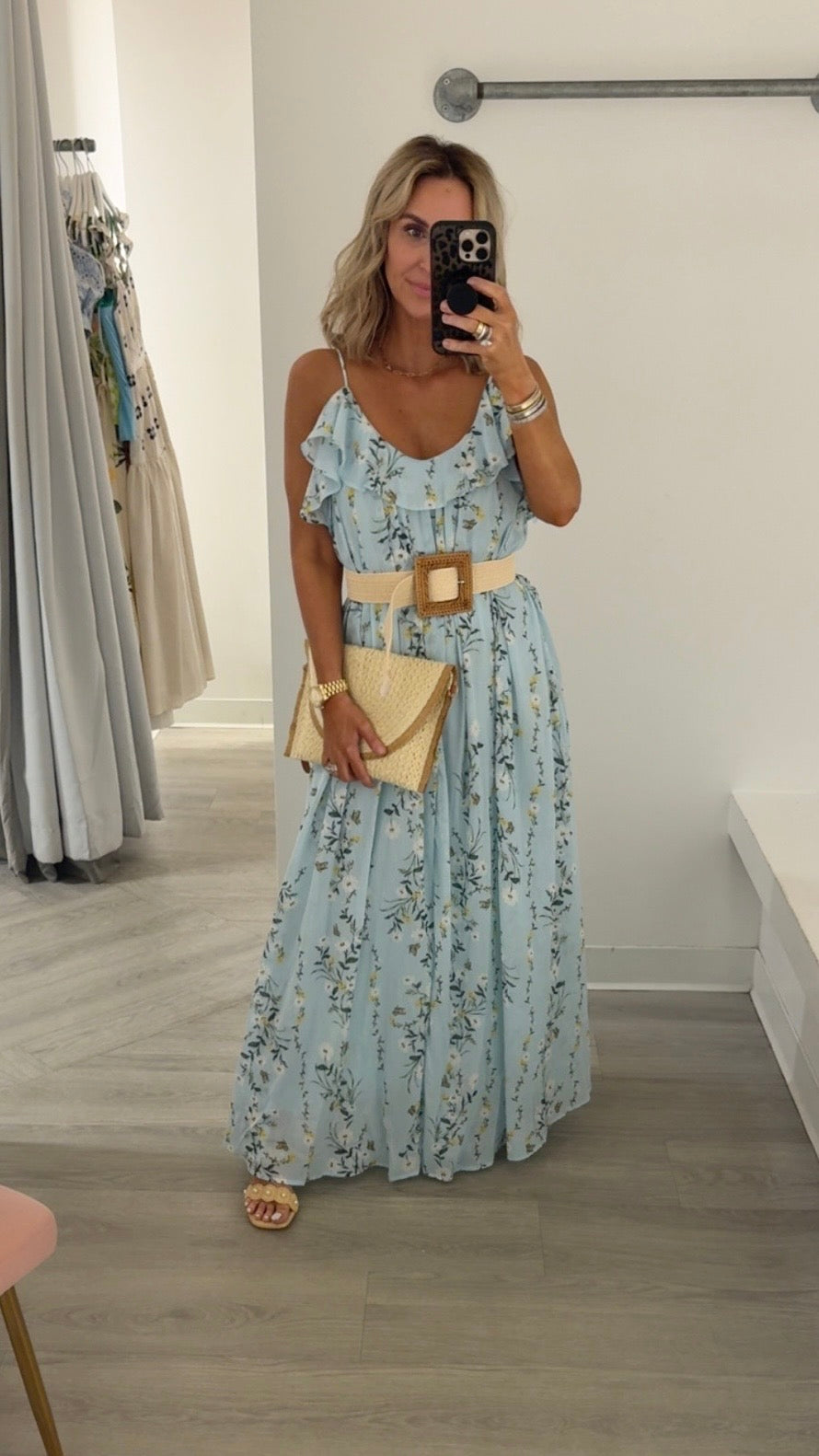 Blue/Yellow Ruffle Yoke Maxi
