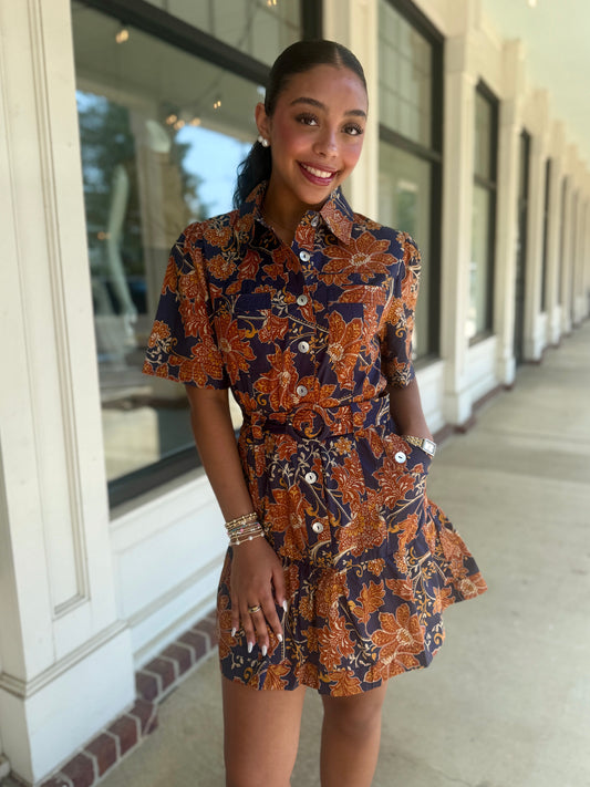 Navy/Rust Belted Dress