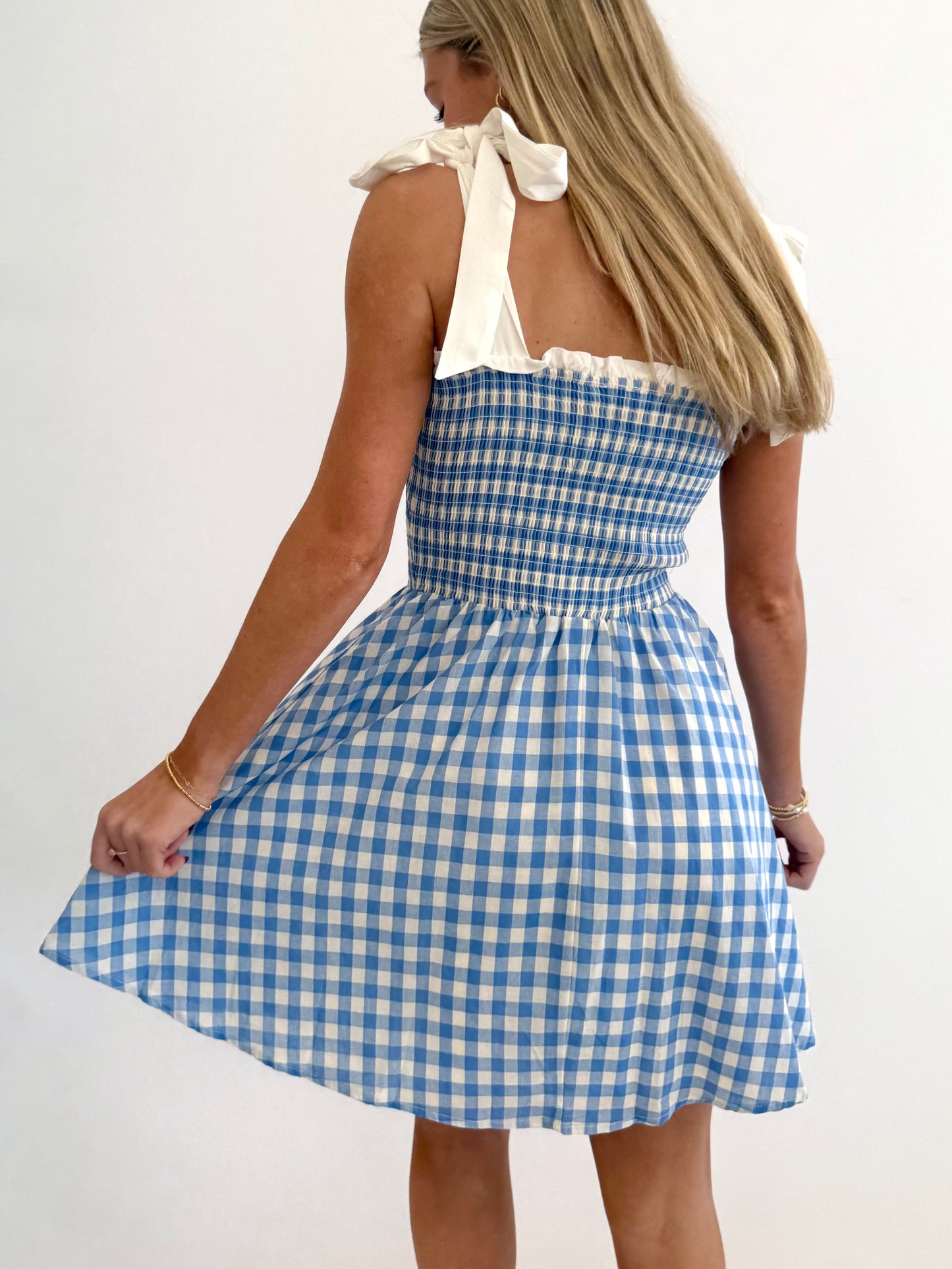 Blue Gingham Front Tie Dress