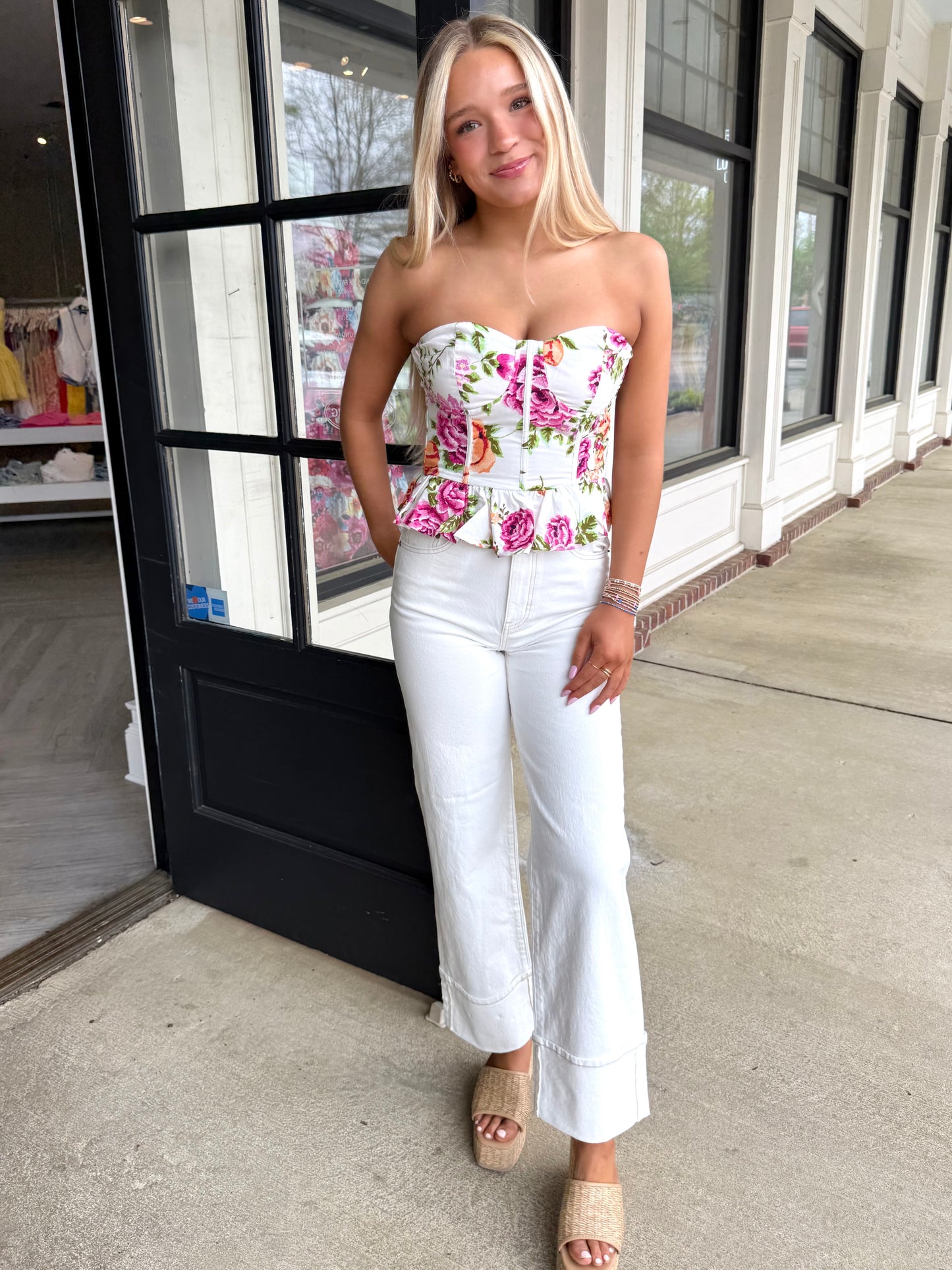 White Floral Tube Corset Top