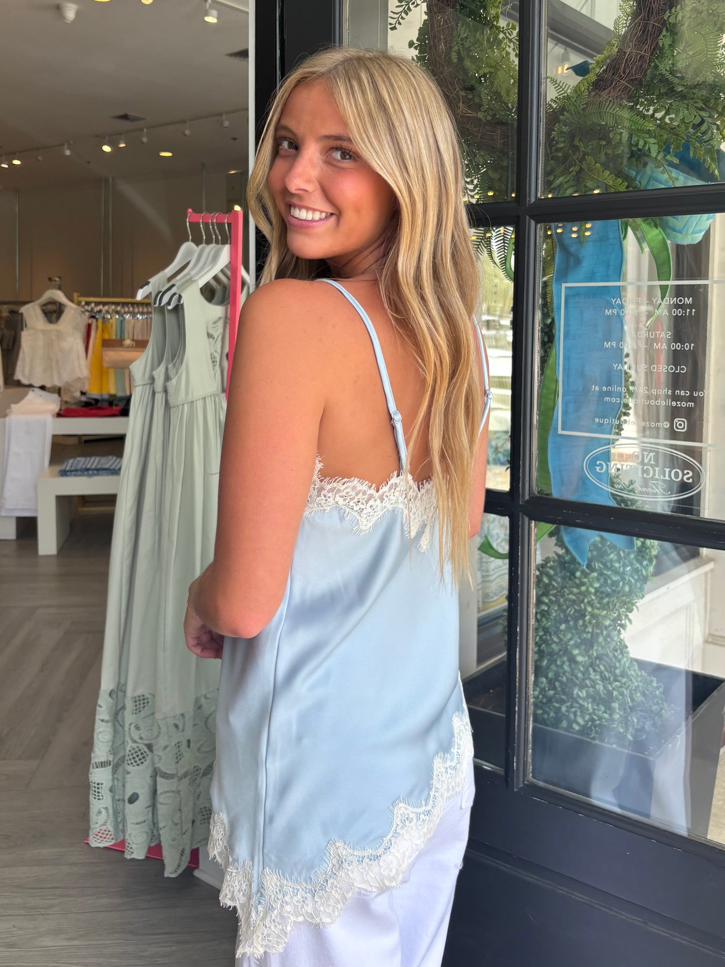 Baby Blue Satin Lace Top