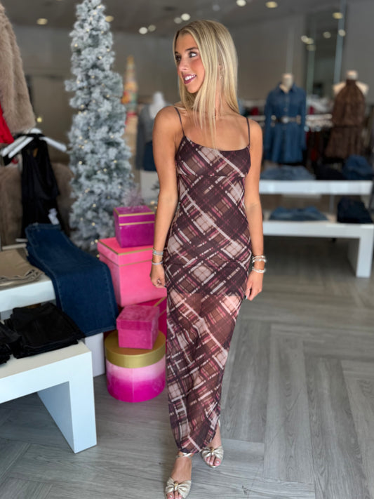 Brown Rust Checkered Dress