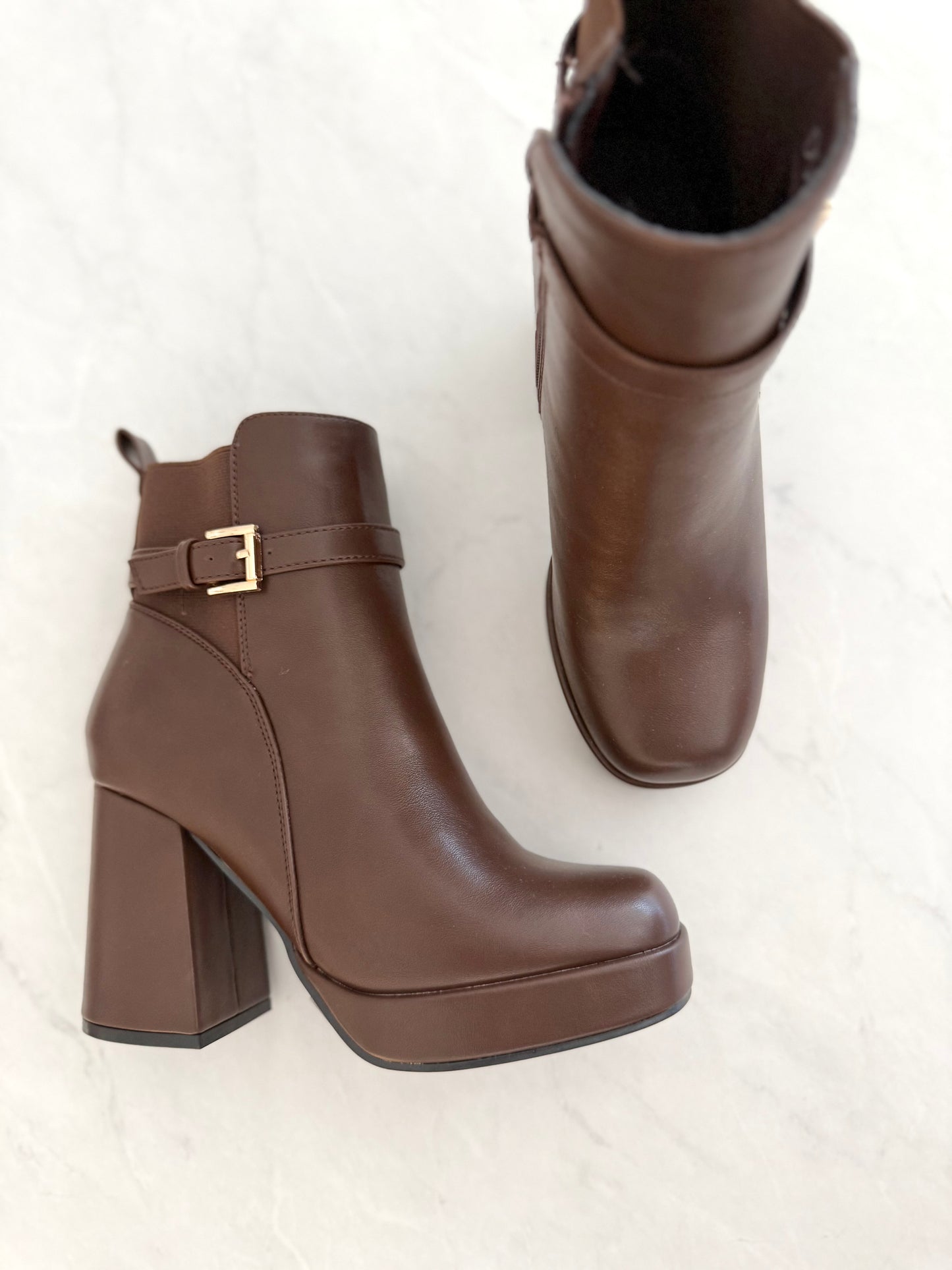 Leather Buckle Platform Bootie (2 colors)