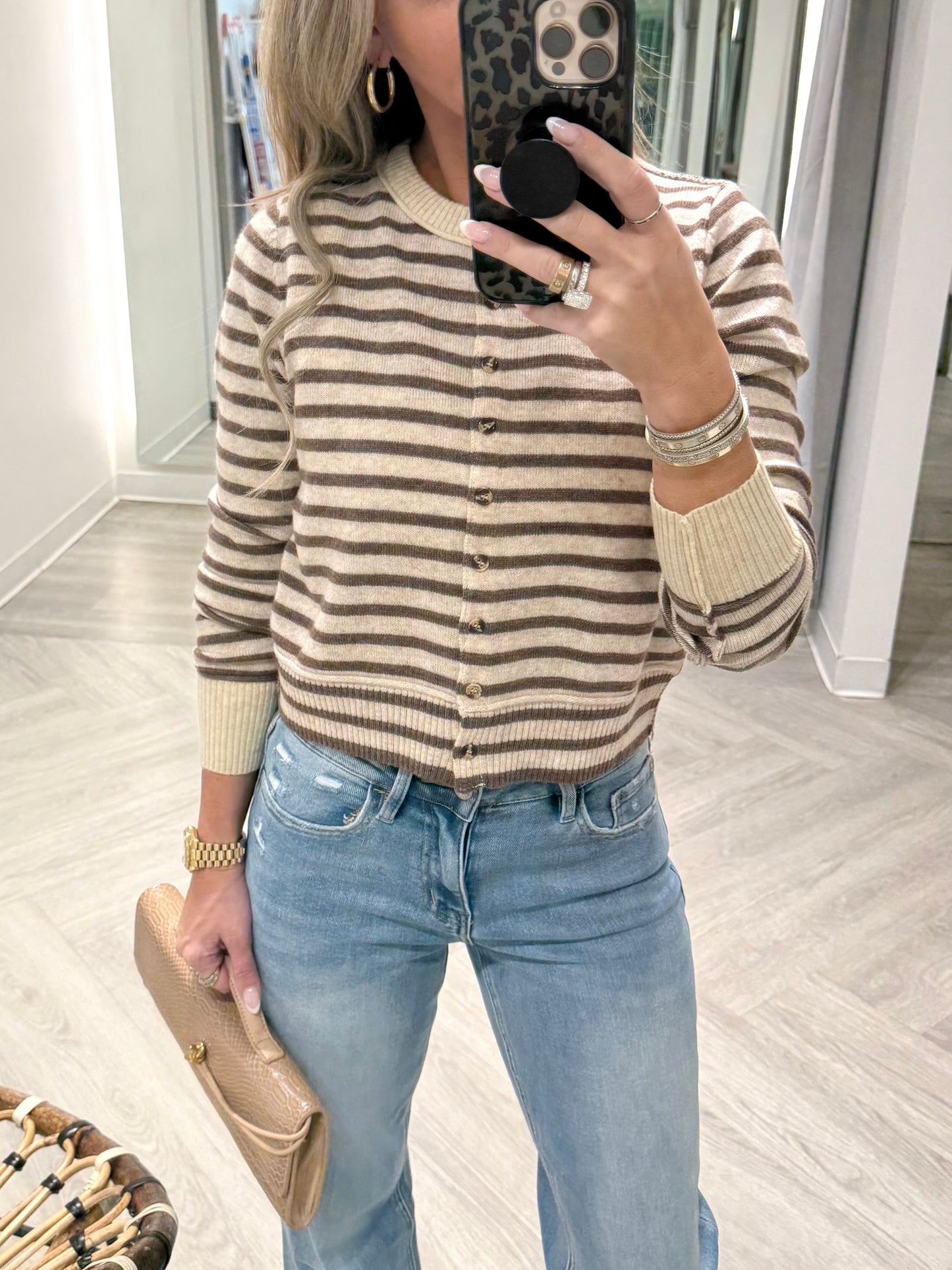 Brown Striped Pattern Cardigan