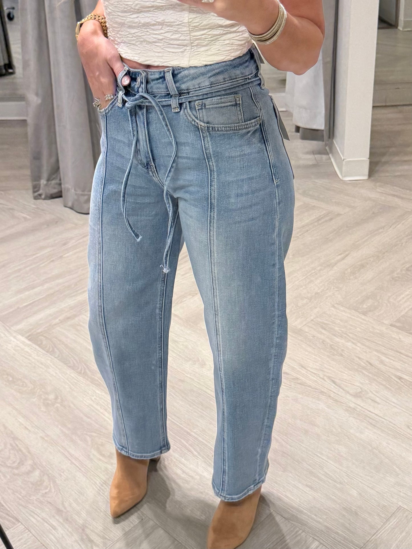 Waist Tie Wide Barrel Jean