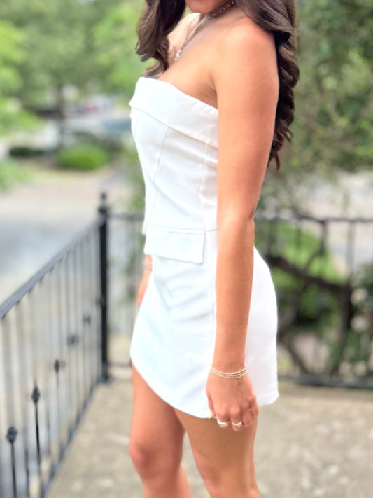 Ivory Fold Bandeau Mini Dress