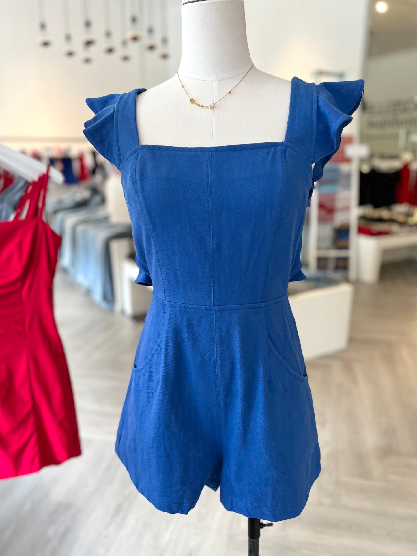 Royal Blue Back Open Romper