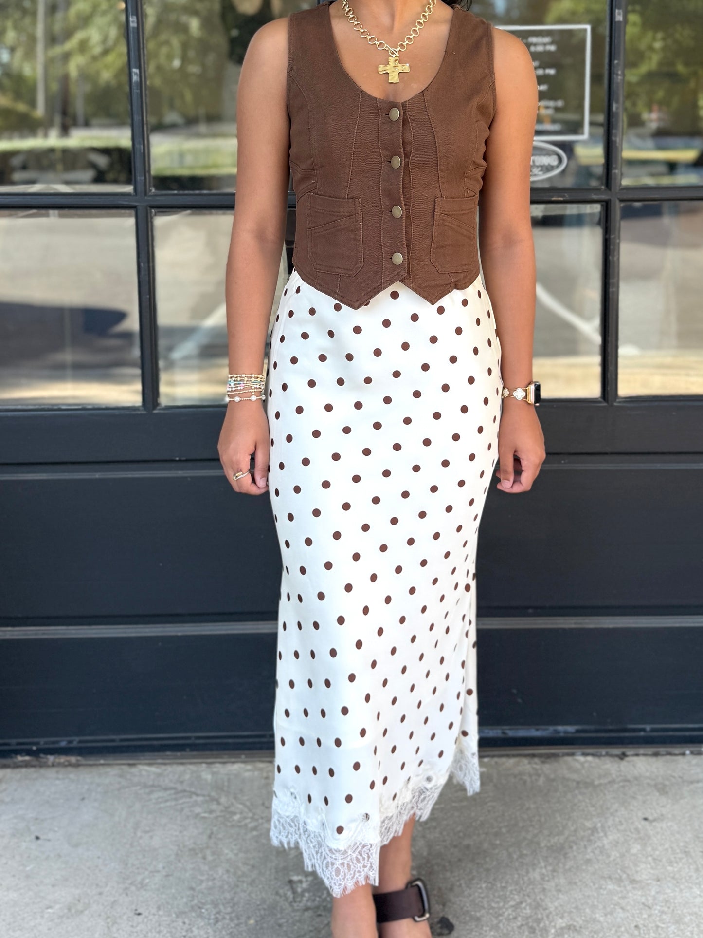 Champagne Polka Dot Lace Skirt