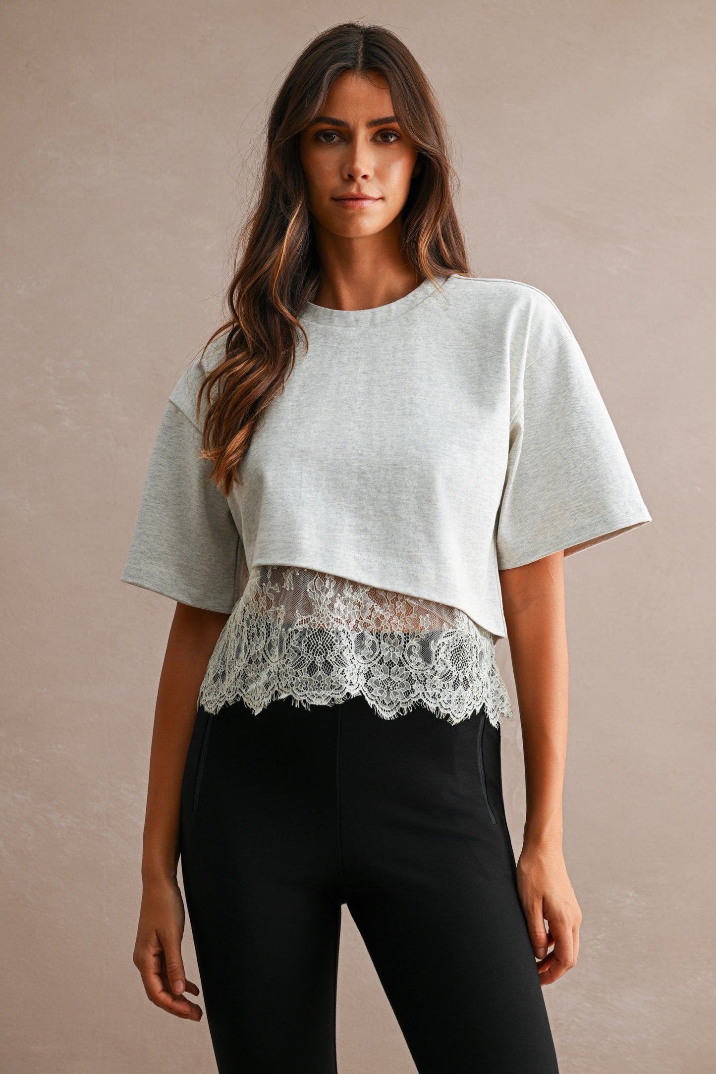 Grey Jersey Lace Top